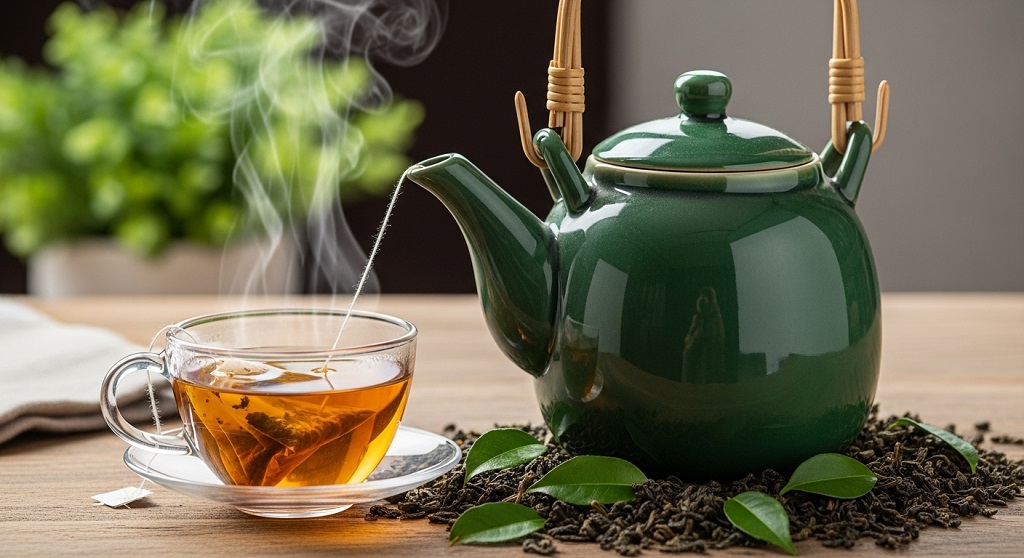 thermometer showing ideal green tea steeping temperature range