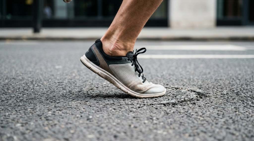 Foot doctor examining cushioned walking shoes
